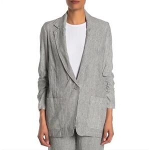 MAX STUDIO |  Gray and White Striped  Linen Blend Blazer Jacket | Large